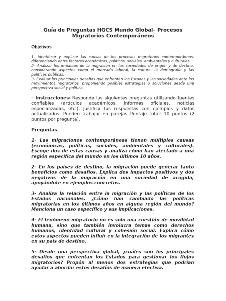 Causas e Impactos de la Migración Global | PDF | Migración humana ...