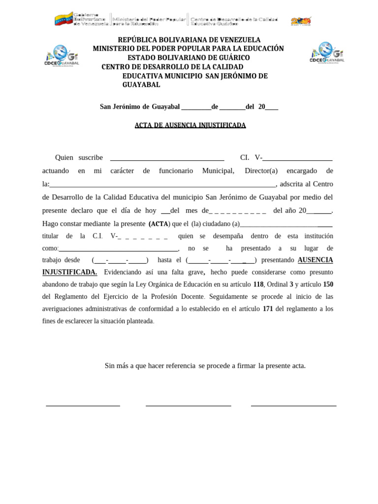 Acta de Ausencia Injustificada Docente | PDF
