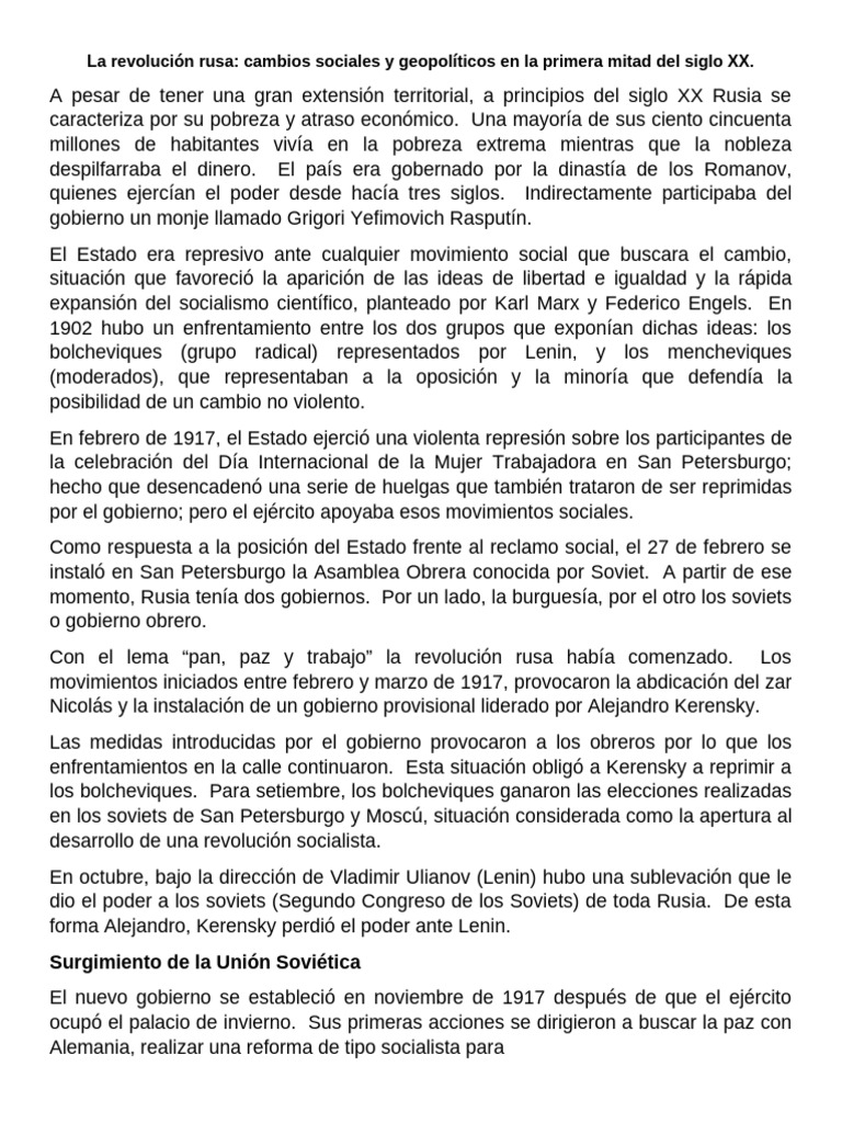 La Revolución Rusa | PDF | revolución rusa | Vladimir Lenin
