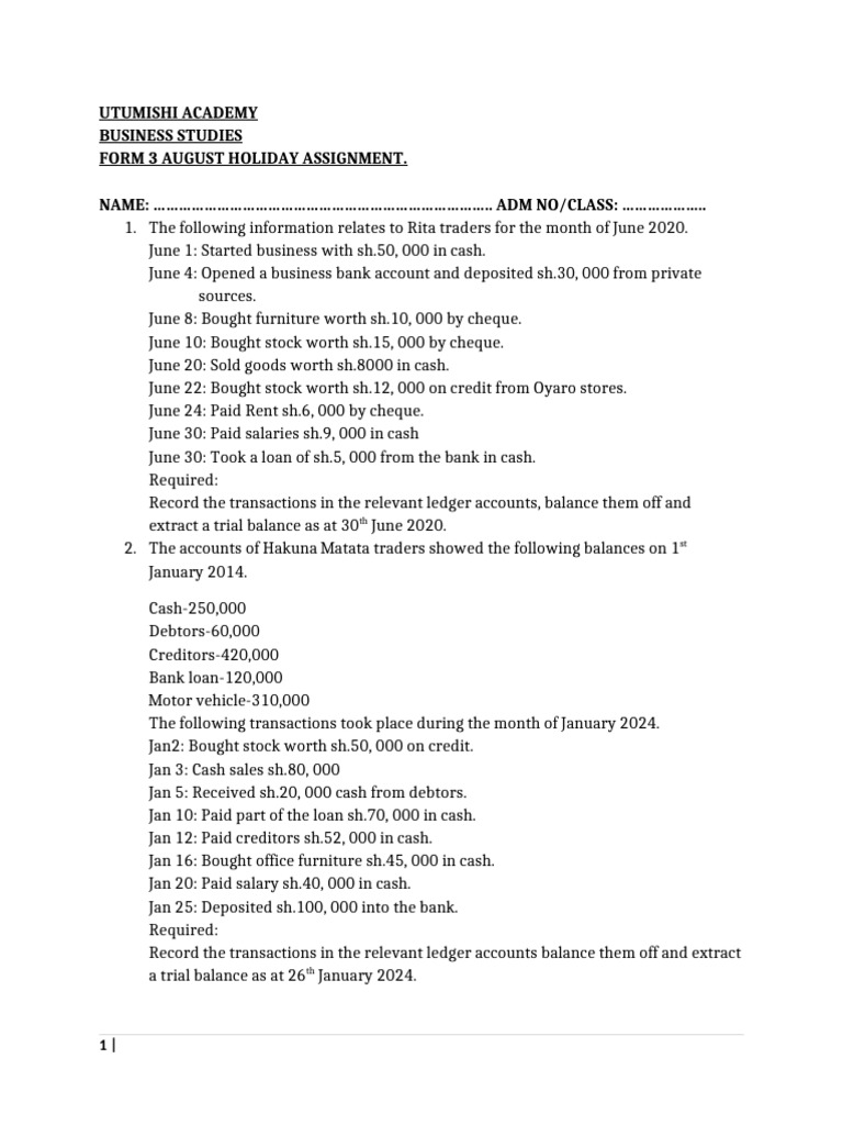 f3 End Term 2 Holiday Assignment | PDF