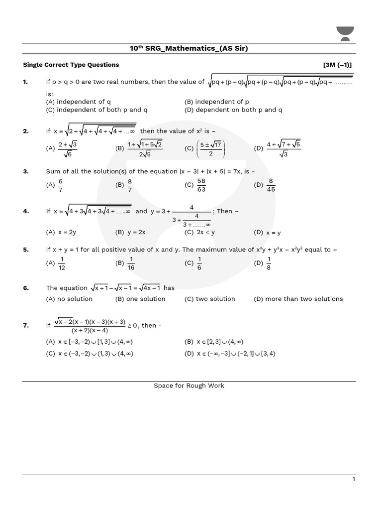 10th SRG Mathematics (As Sir) Class Test-02 SC | PDF | Mathematics ...