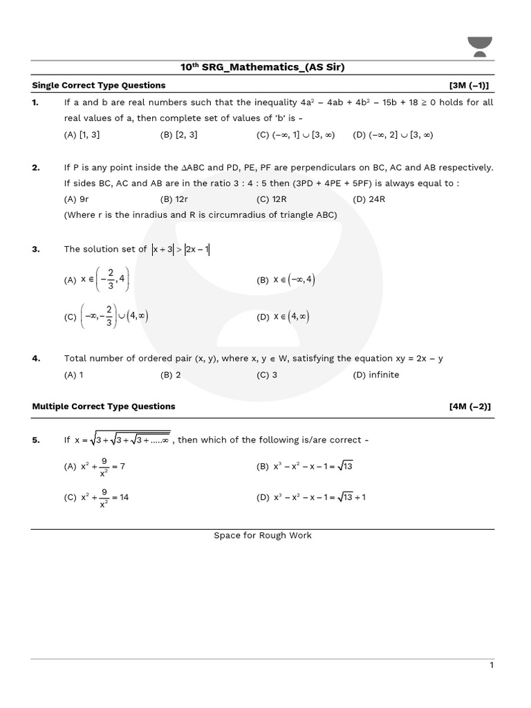 10th Grade Mathematics Question Set | PDF | Infinity | Elementary Geometry