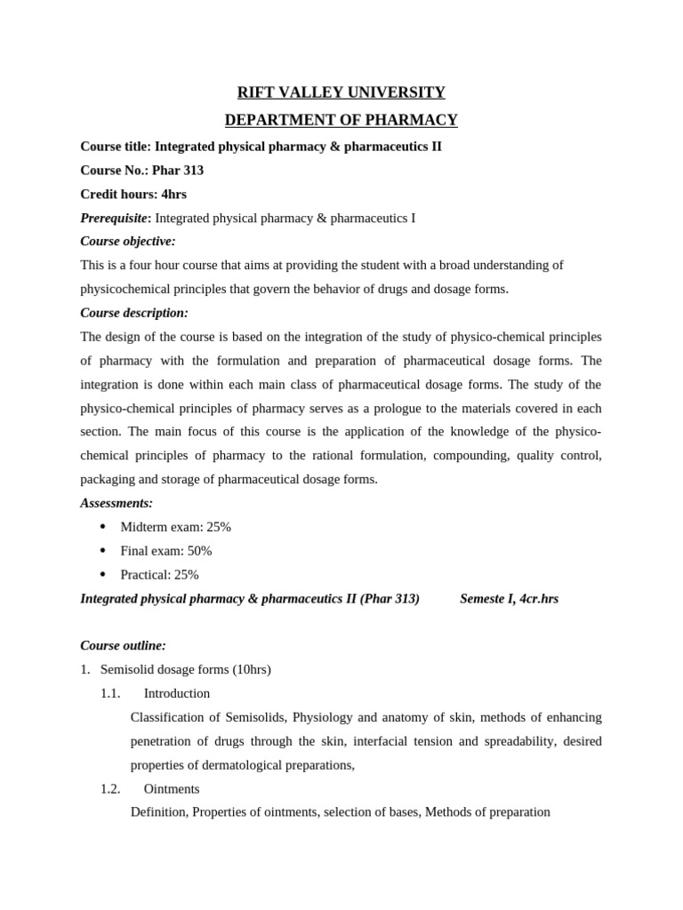 Integrated Physical Pharmacy II Course | PDF | Pharmaceutical ...