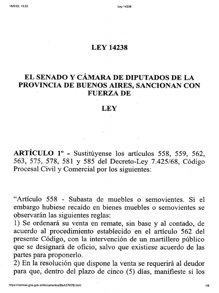 Modificaciones Ley 14238 sobre Subastas | PDF | Subasta