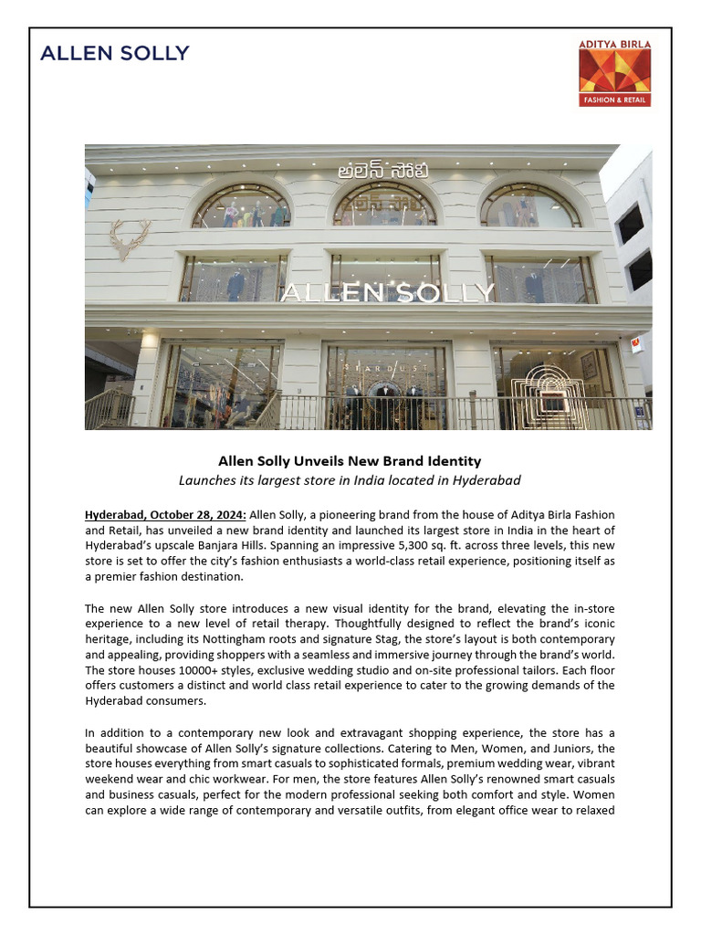 Release - Allen Solly Unveils New Brand Identity 1 | PDF | Retailing ...