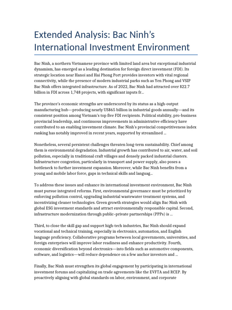 Bac Ninh FDI Environment Extended | PDF | Foreign Direct Investment ...
