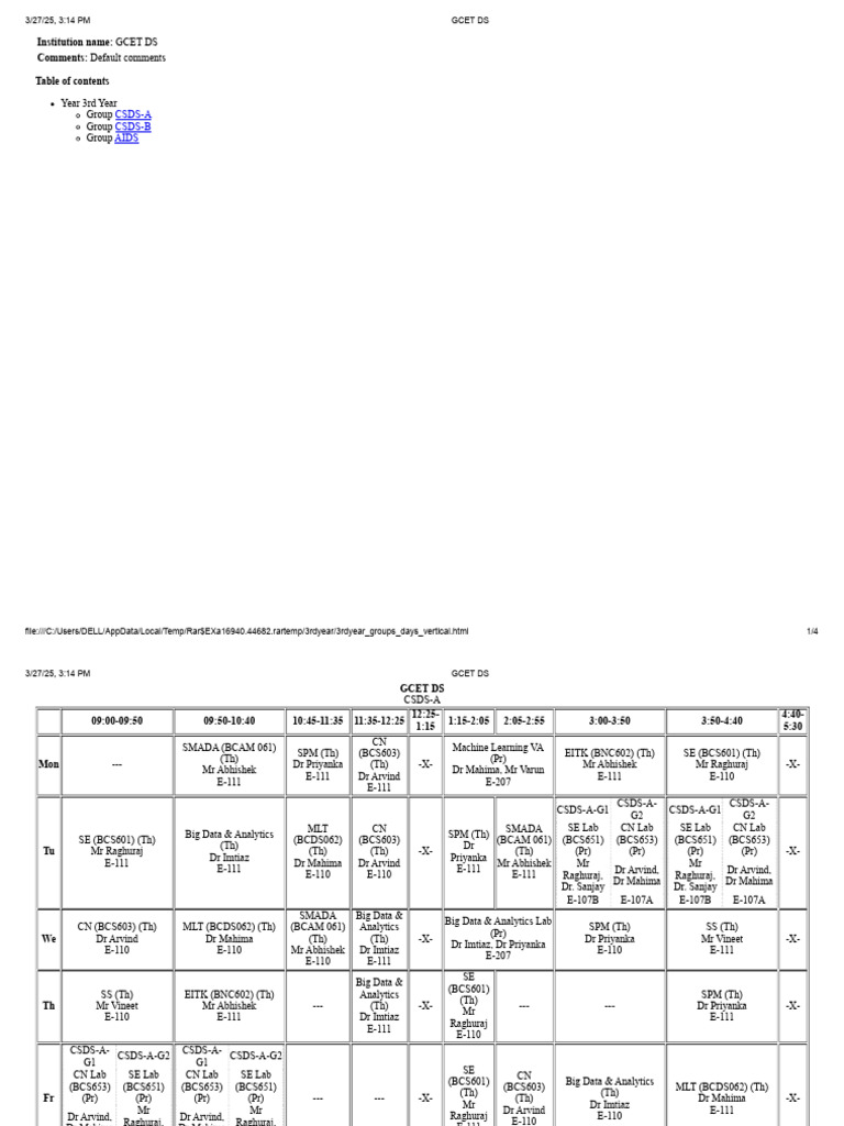 3rd Year GCET DS Class-Wise | PDF | Data Analysis | Cybernetics