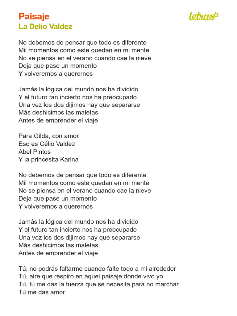 Paisaje: Letras y Sentimientos | PDF