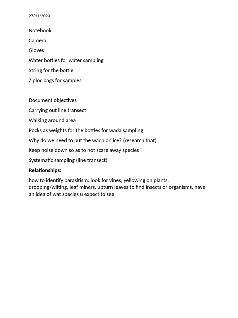 Environmental Study Field Notes | PDF | Symbiosis | Ecology