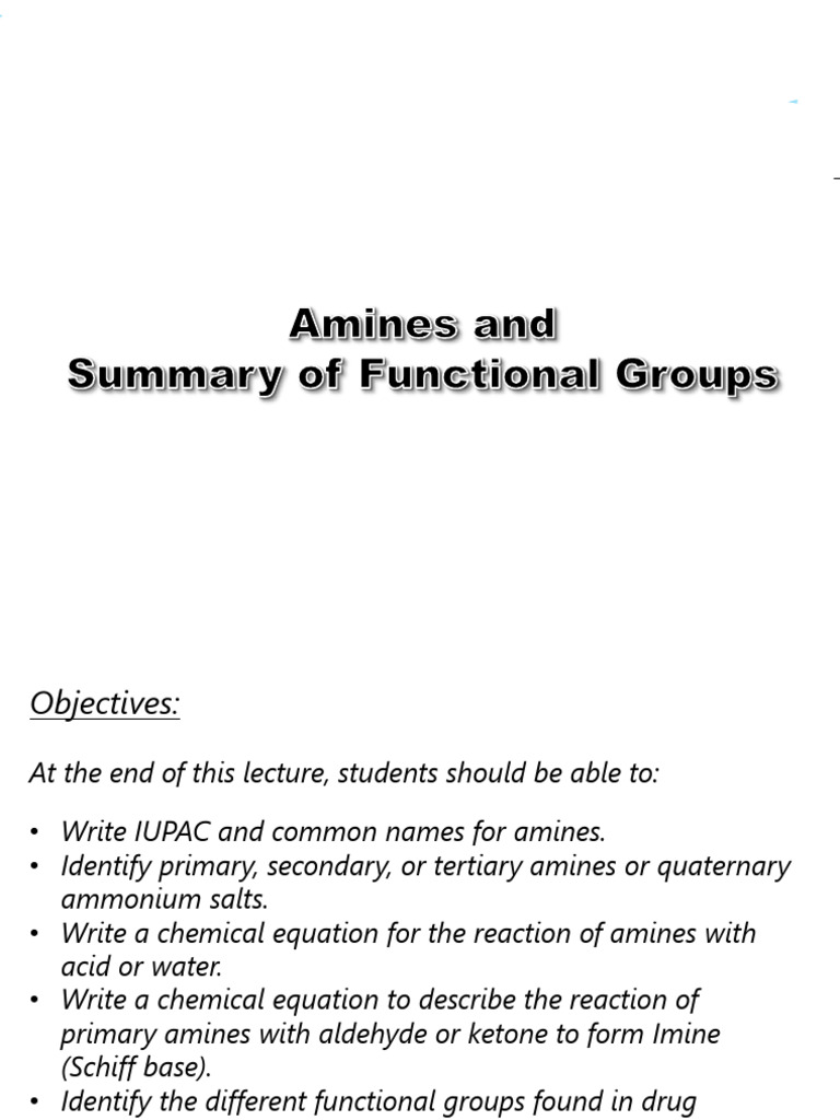 Amines: Properties and Functional Groups | PDF | Amine | Functional Group