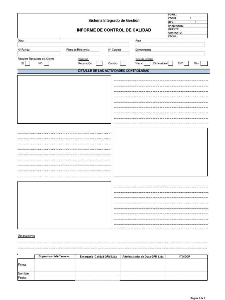 Informe de Control de Calidad GFM Ltda | PDF