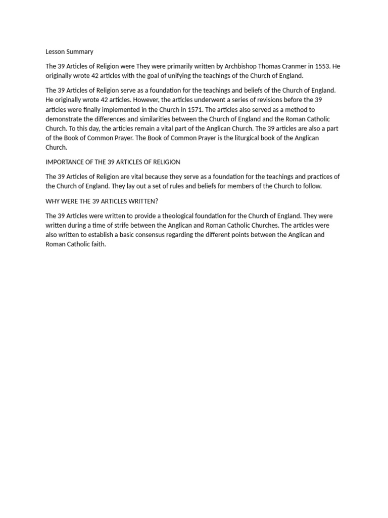 History and Importance of the 39 Articles | PDF