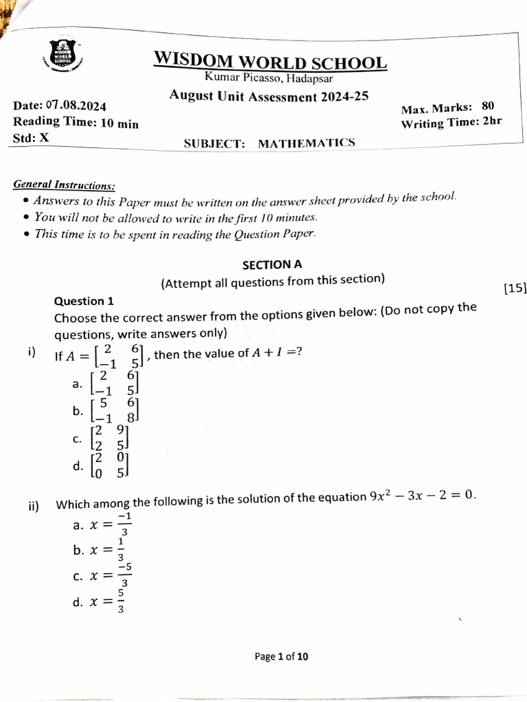 Math Paper Aug Unit Eshita | PDF | Mathematics