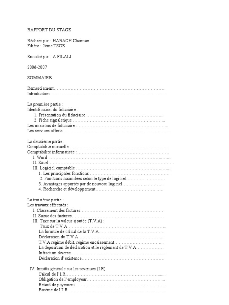 Rapport Du Stage Fiduciaire  Informatique  Taxe sur la valeur ajoutée