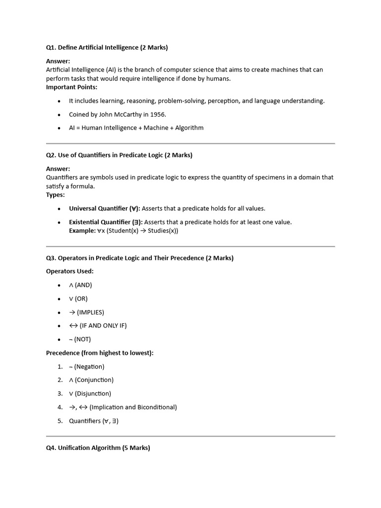 AI Concepts and Predicate Logic Explained | PDF | Machine Learning ...