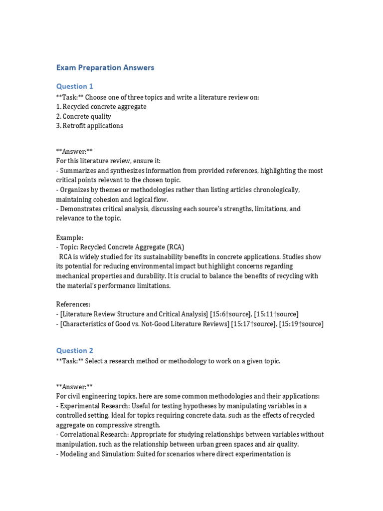 Exam Preparation Answers | PDF | Experiment | Concrete