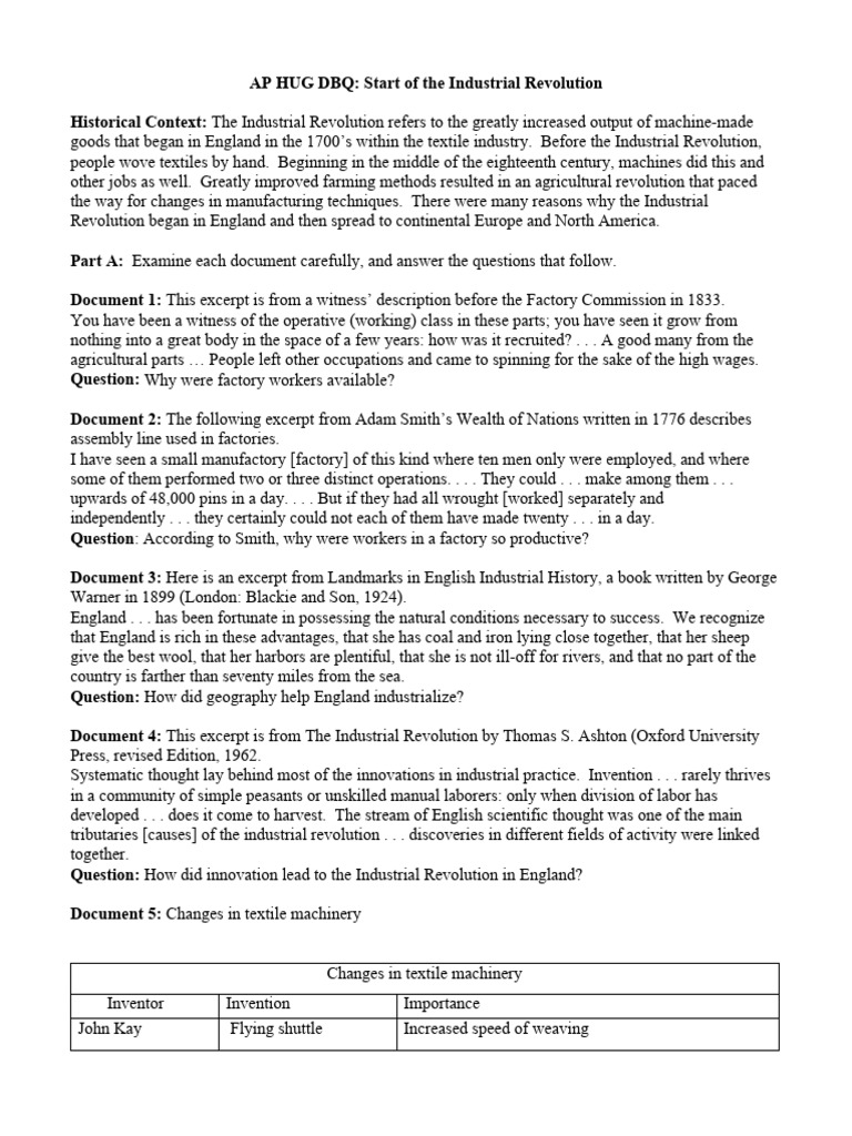 DBQ - StartIndustrialRevolution-1 | PDF | Industrial Revolution | Weaving