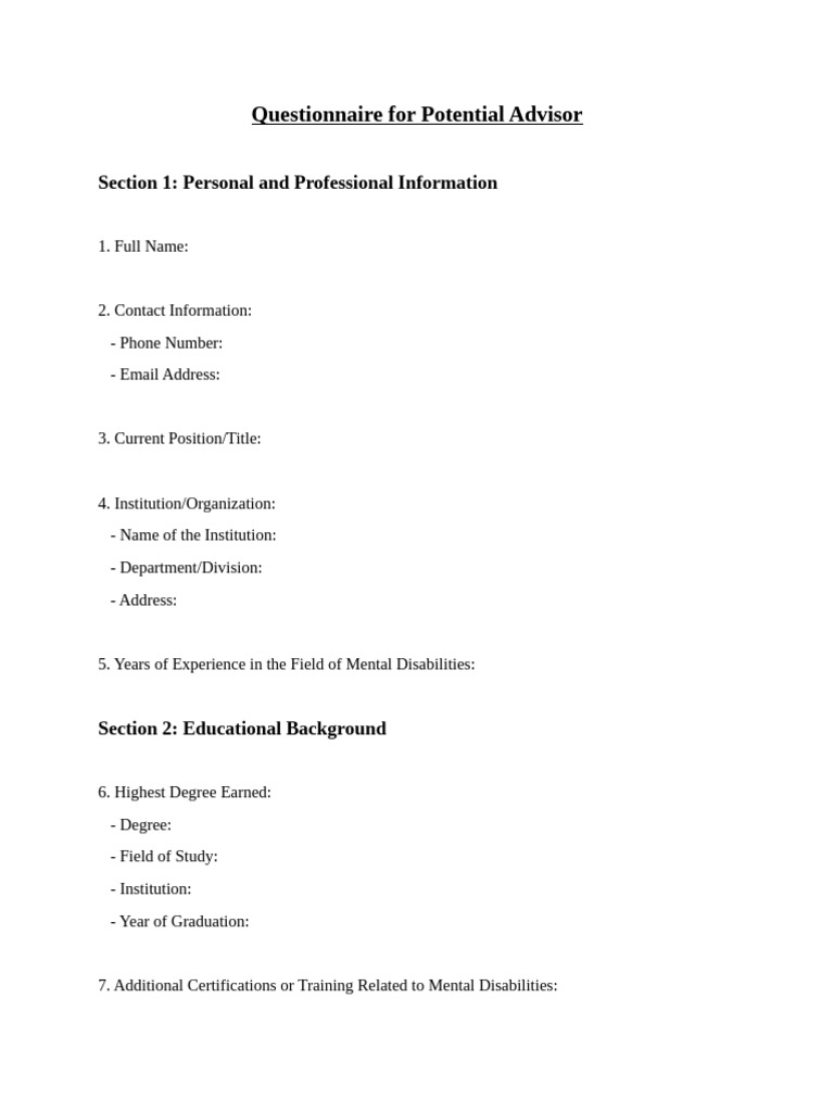 Advisor Questionnaire for Speech Therapy App | PDF | Intellectual ...