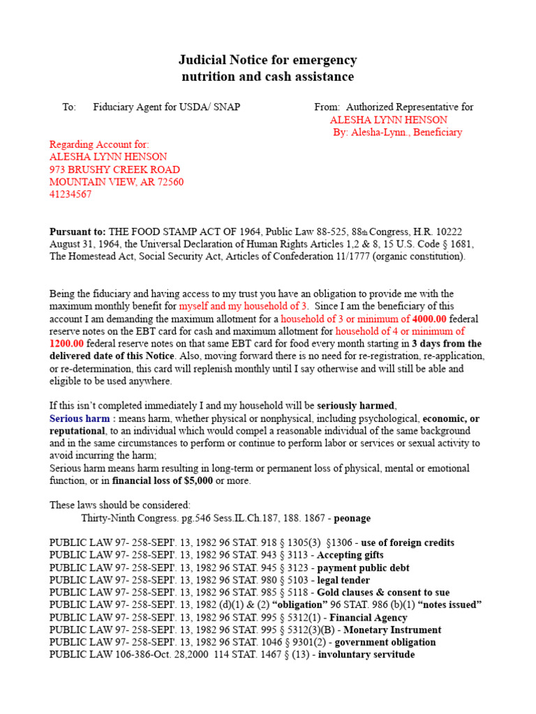 Emergency Nutrition Assistance Notice | PDF | Supplemental Nutrition ...