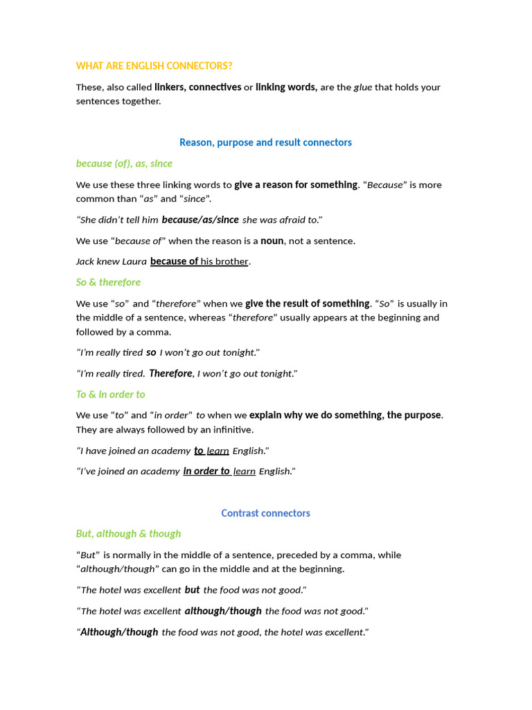 What Are English Connectors | PDF | English Language | Sentence ...