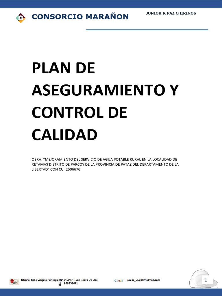 Plan de Aseguramiento de La Calidad - Consorcio Marañon - Retamas | PDF ...