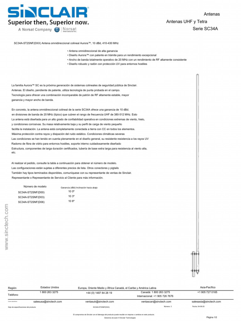 Antena Omnidireccional SC34A 10 dBd | PDF | Antena (Radio) | Electrónica