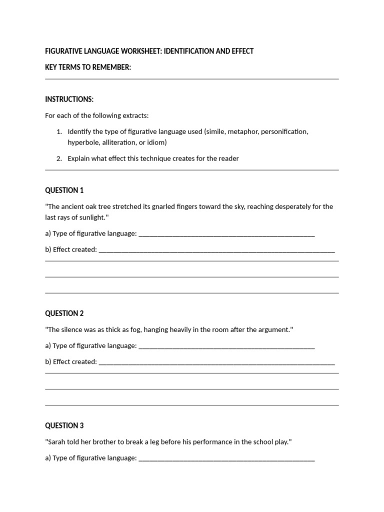Figurative Language Identification Worksheet | PDF | Semiotics ...