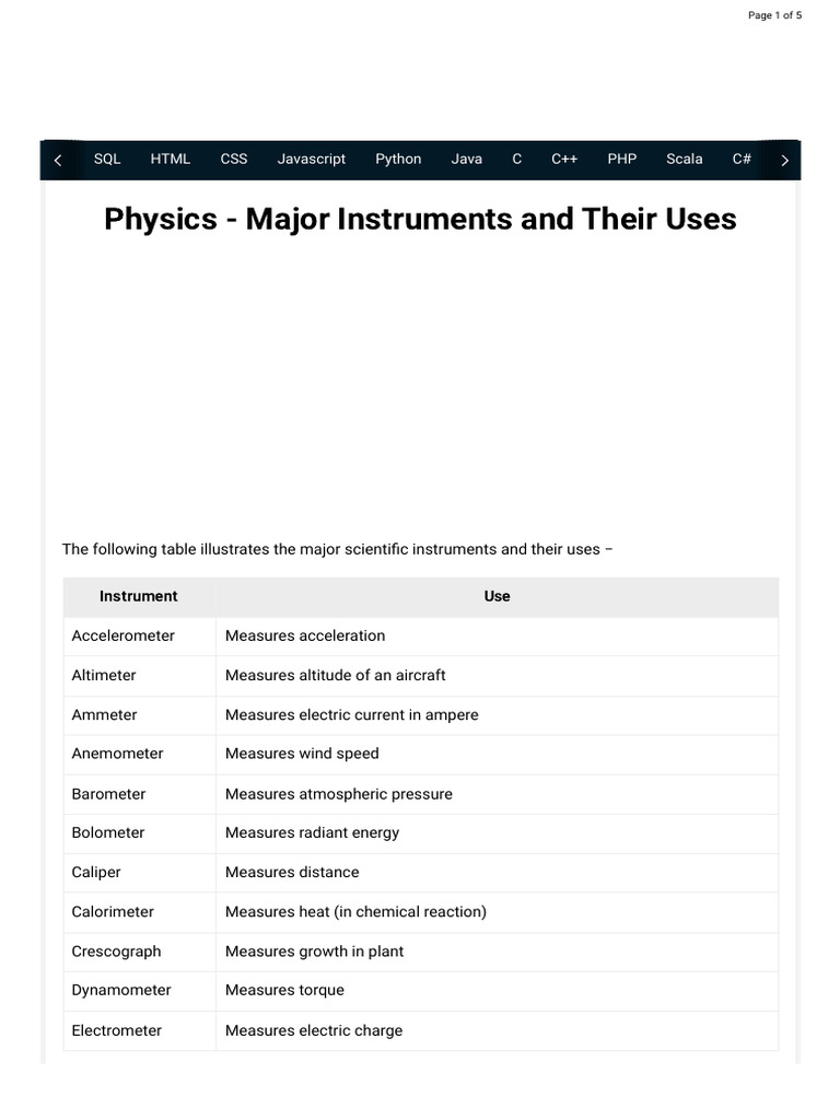Major Instruments and Their Uses in Physics | PDF | Electromagnetic ...
