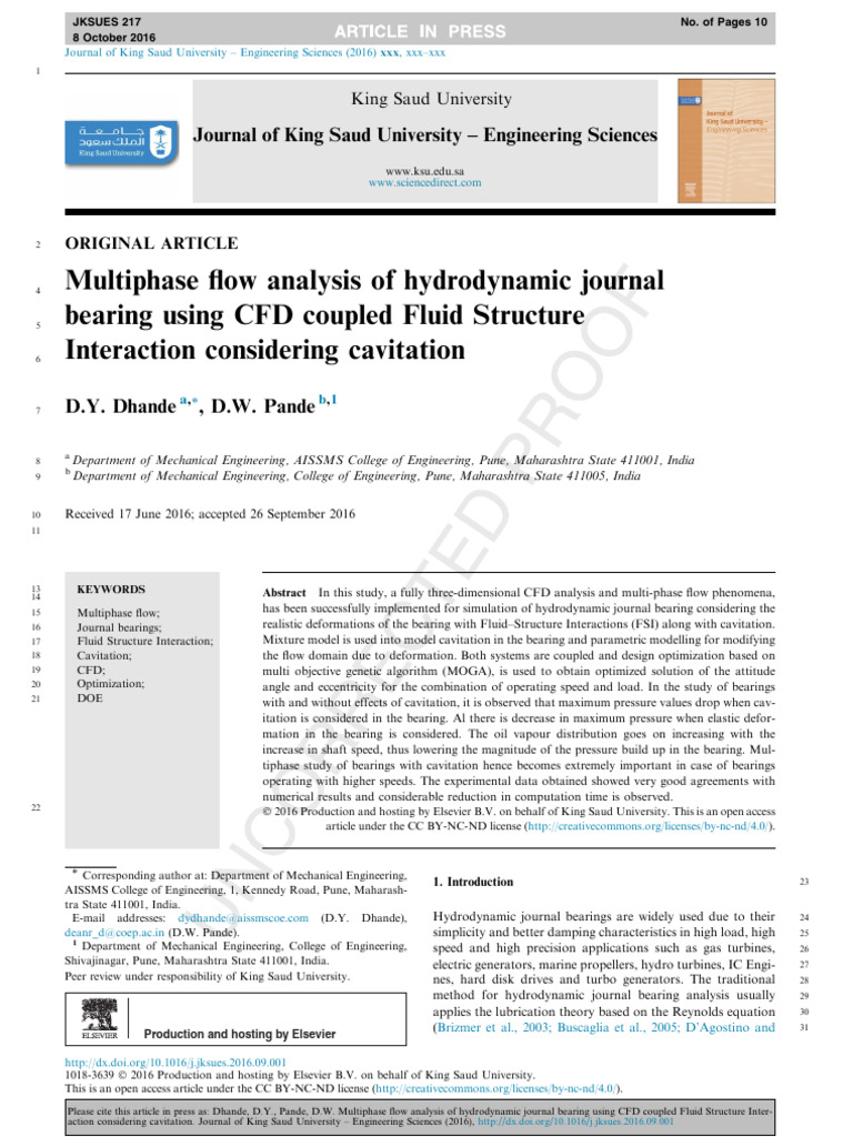 Multiphase Flow in Journal Bearings Analysis | PDF | Fluid Dynamics ...