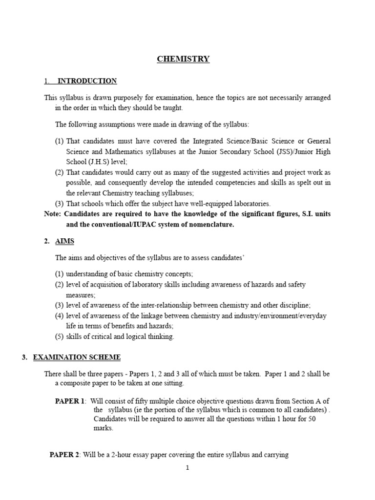 Chemistry Examination Syllabus Overview | PDF | Redox | Gases