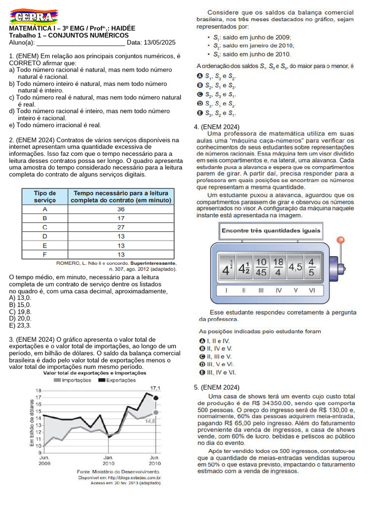 Conjuntos Numéricos e Questões ENEM | PDF