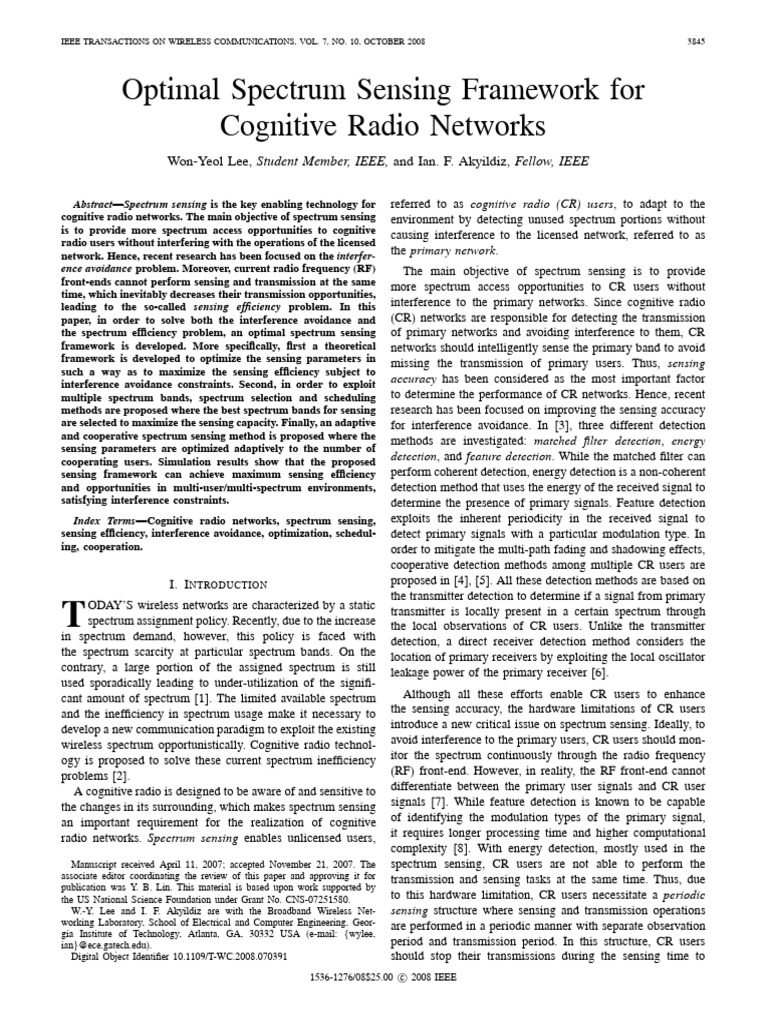 Optimal Spectrum Sensing Framework For Cognitive Radio Networks-Sa3 ...