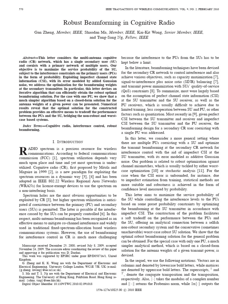 Robust Beamforming in Cognitive Radio-Sdz | PDF | Cognitive Radio ...