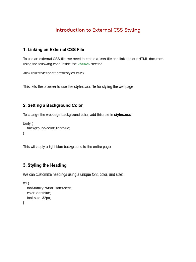 Introduction To External CSS Styling | PDF