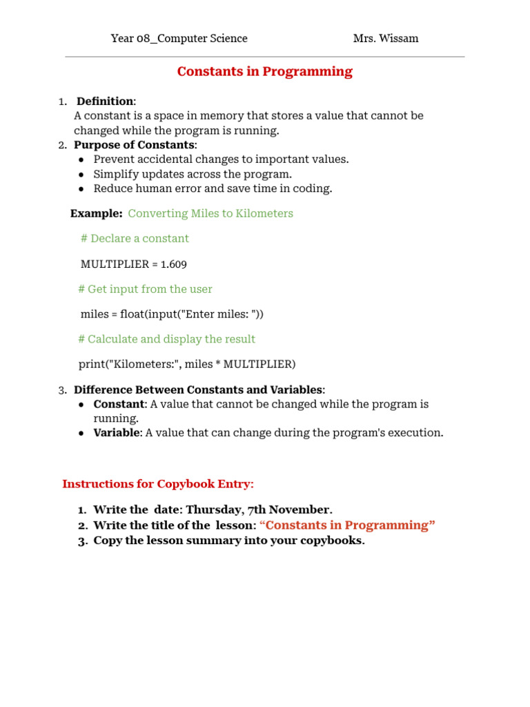 Constants in Programming | PDF