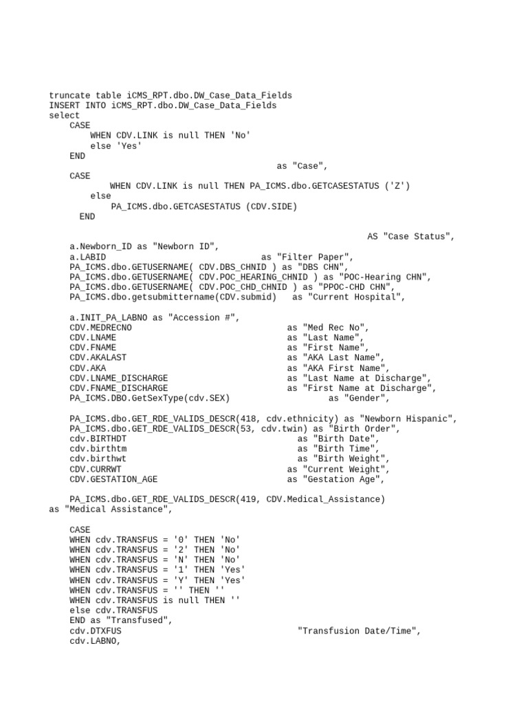 1 ICMS RPT - dbo.DW Case Data Fields Initial Load | PDF | Address ...