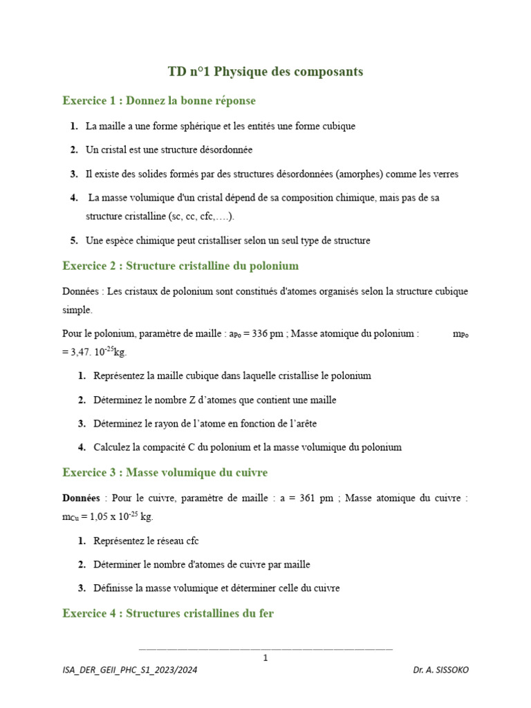 Masse volumique du polonium PDF Structure cristalline Chimie — free download