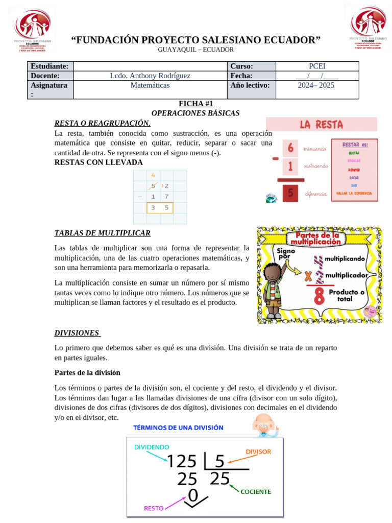 Operaciones Básicas de Matemáticas | PDF | División (Matemáticas ...