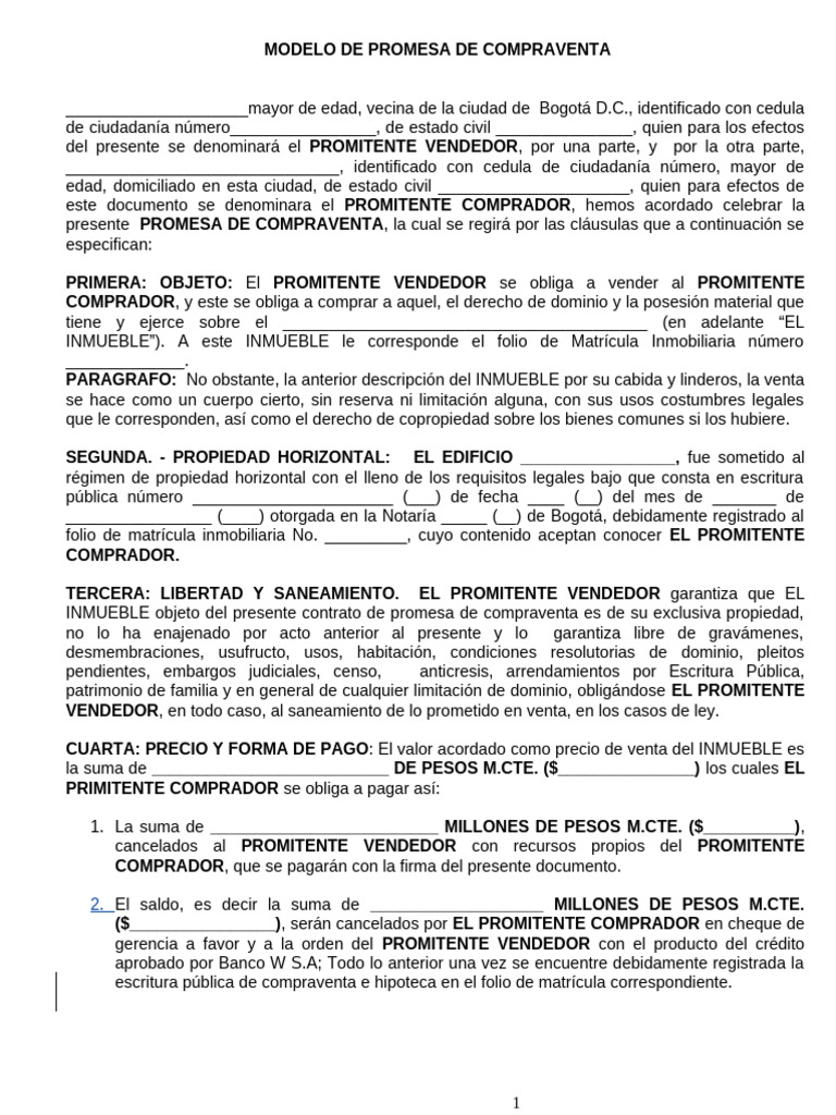 Modelo de Promesa de Compraventa Inmobiliaria | PDF | Póliza de seguros ...
