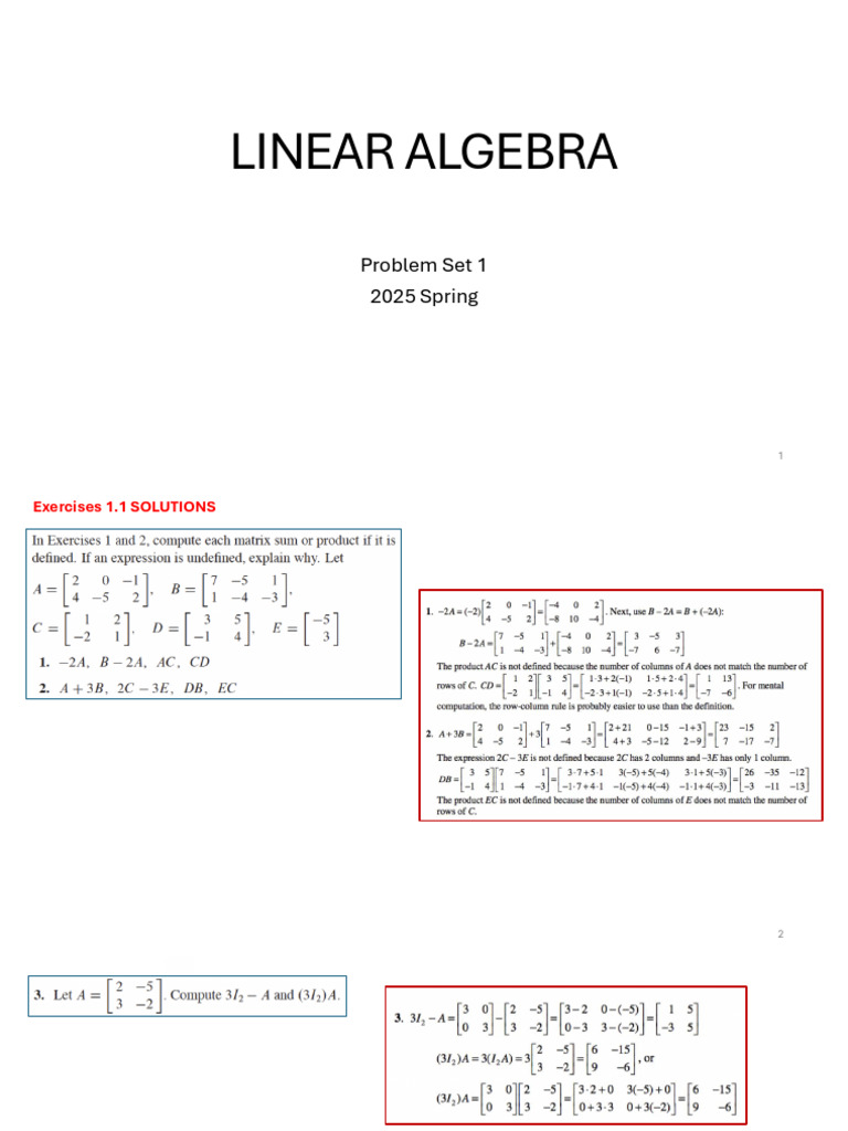 LA Problem Set 1-Solutions | PDF