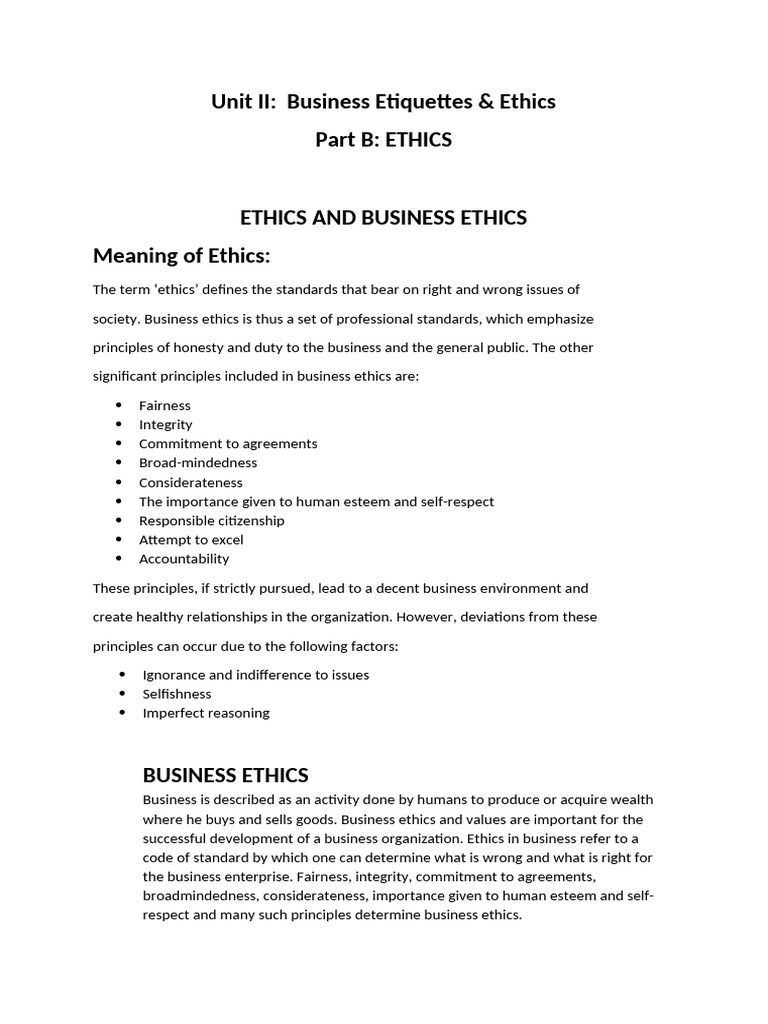 Unit II Business Ethics | PDF | Business Ethics | Integrity