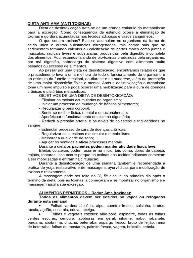 Dieta Anti-Ama: Desintoxicação Eficaz | PDF | Caldo | Mostarda (condimento)