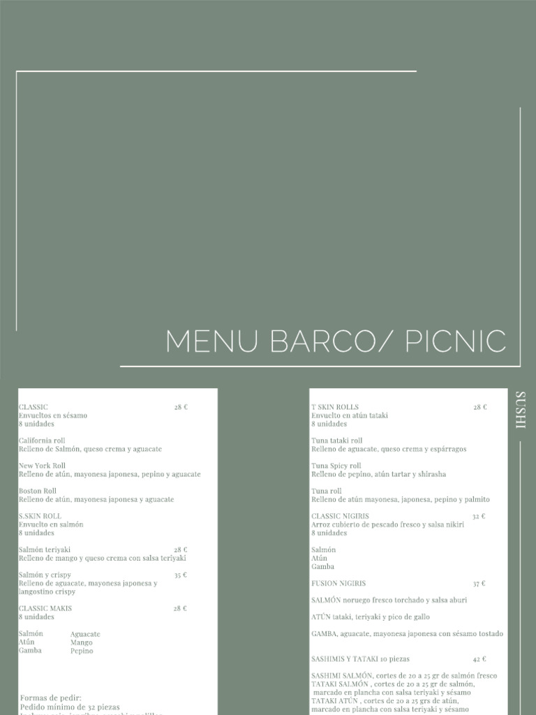 Menú de Sushi y Picnic Gourmet | PDF