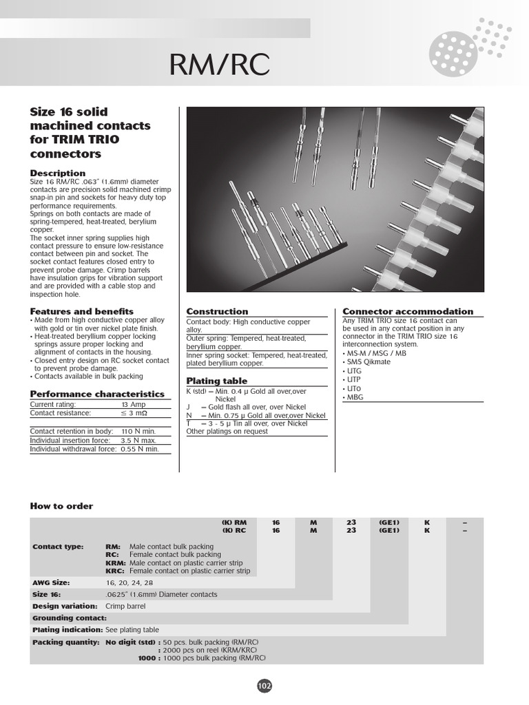 RM/RC Size 16 Contact Specifications | PDF | Electrical Connector ...