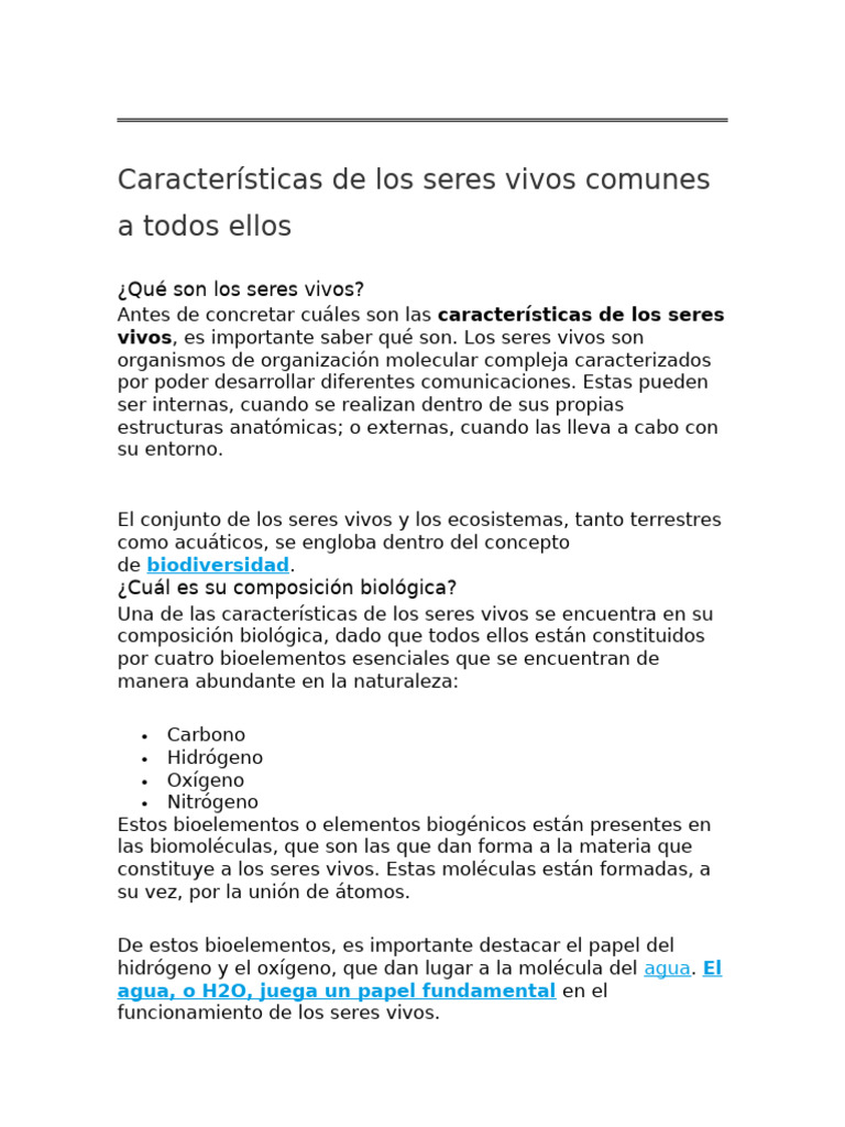 Características Esenciales de los Seres Vivos | PDF | Organismos ...