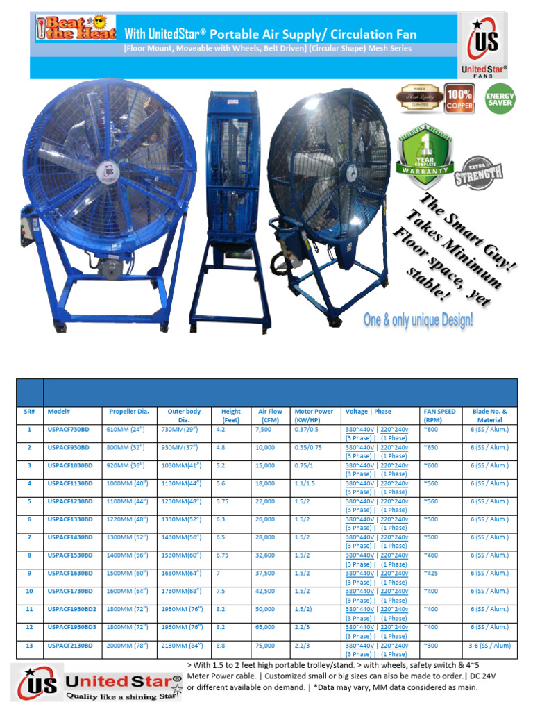 Portable Circular Air Supply Fans | PDF | Equipment | Machines