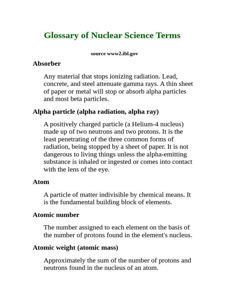 A Glossary Ofnuclear Science Terms | PDF | Radioactive Decay | Neutron