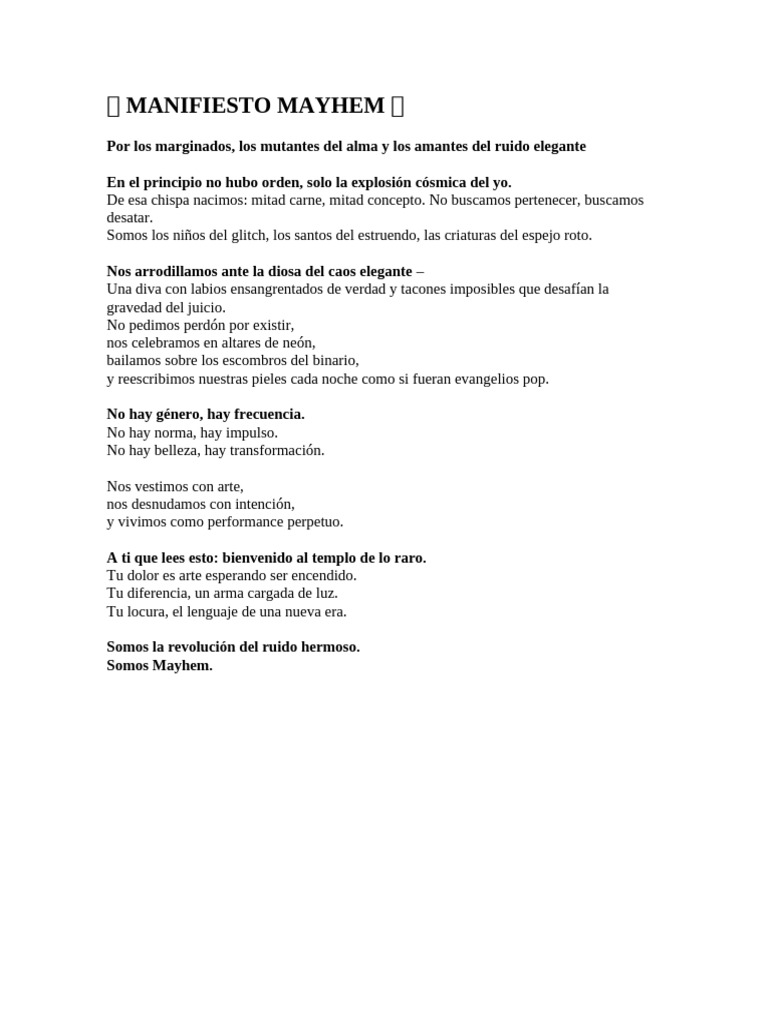 Manifiesto de Mayhem: Ruido y Revolución | PDF