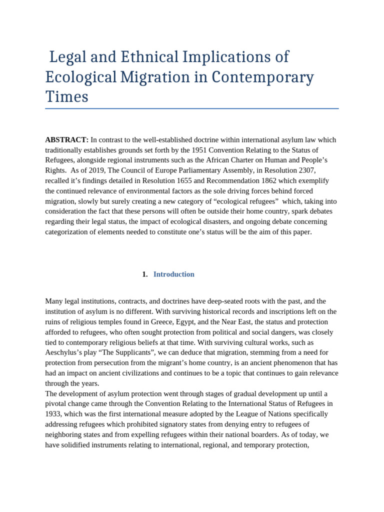 Legal and Ethnical Implications of Climate Migration As A Human Right ...