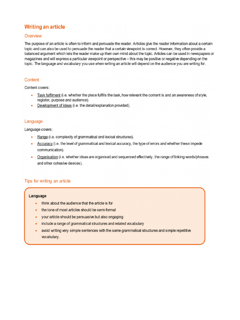 Writing An Article - Explanation and Sample | PDF